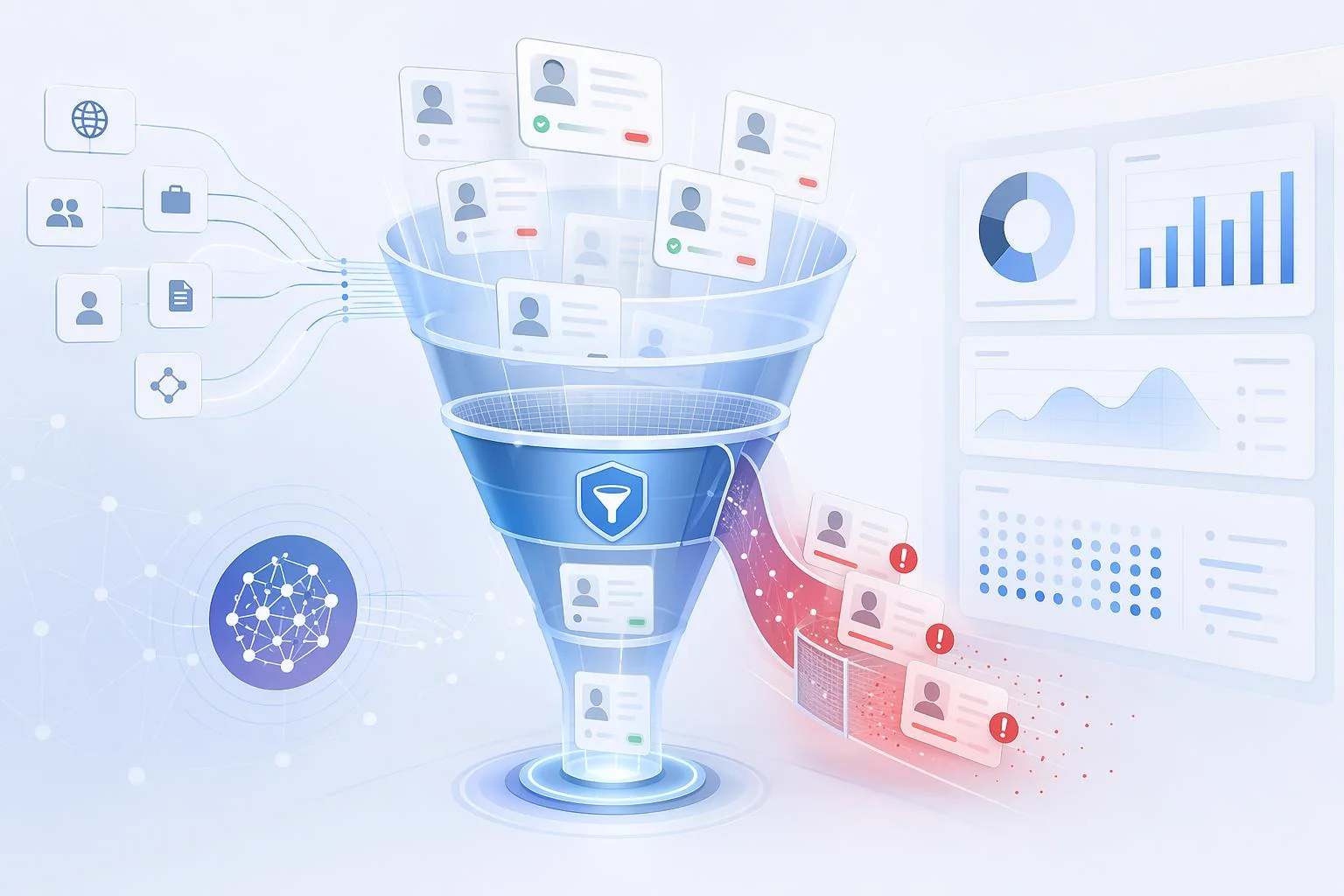 Candidate pre-screening and red-flag analysis in an AI hiring funnel
